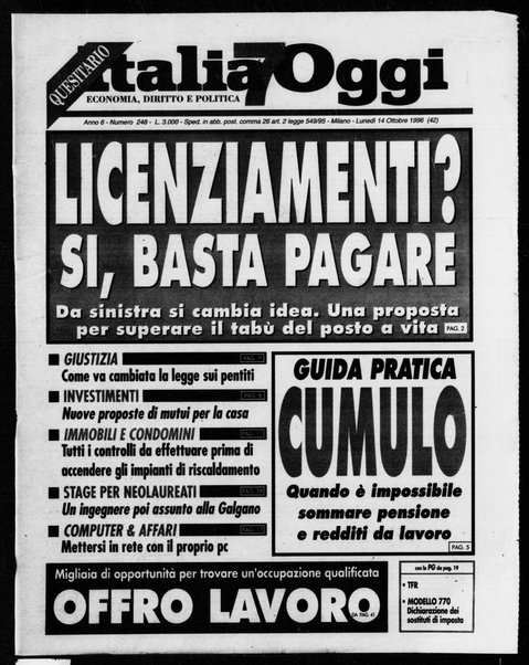 Italia oggi : quotidiano di economia finanza e politica